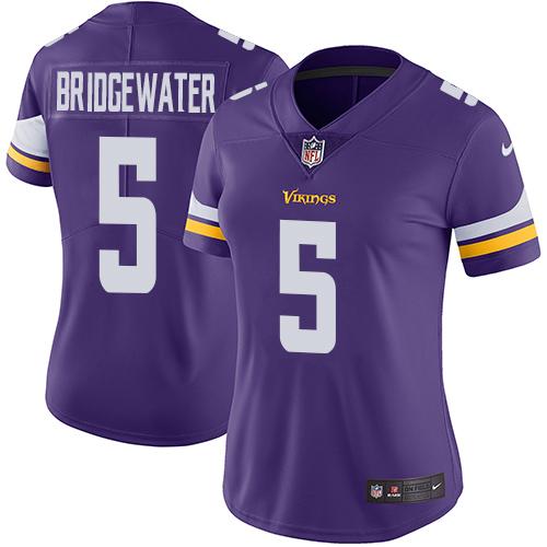 Nike Vikings #5 Teddy Bridgewater Purple Team Color Women's Stitched NFL Vapor Untouchable Limited J