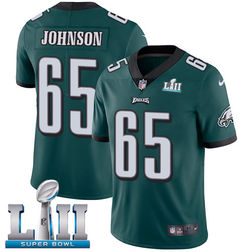 Nike Eagles #65 Lane Johnson Midnight Green Team Color Super Bowl LII Youth Stitched NFL Vapor Untou