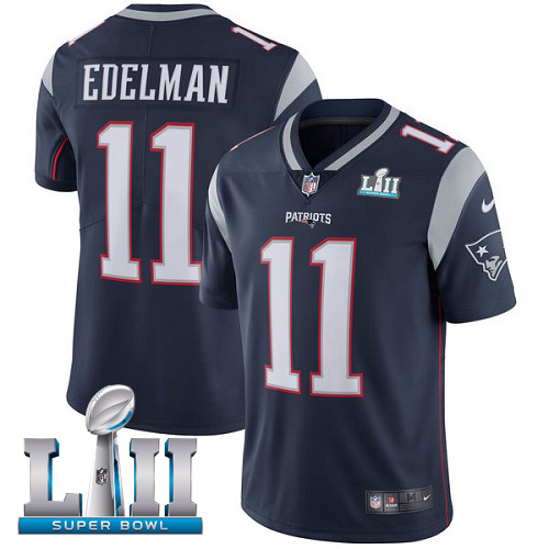 Nike Patriots #11 Julian Edelman Navy Blue Team Color Super Bowl LII Youth Stitched NFL Vapor Untouc