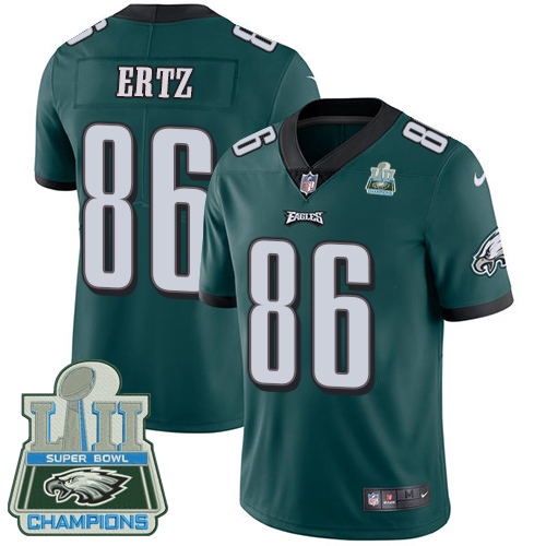 Nike Eagles #86 Zach Ertz Midnight Green Team Color Super Bowl LII Champions Men's Stitched NFL Vapo