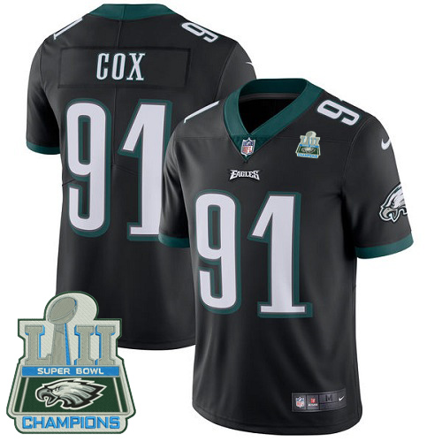 Nike Eagles #91 Fletcher Cox Black Alternate Super Bowl LII Champions Men's Stitched NFL Vapor Untou