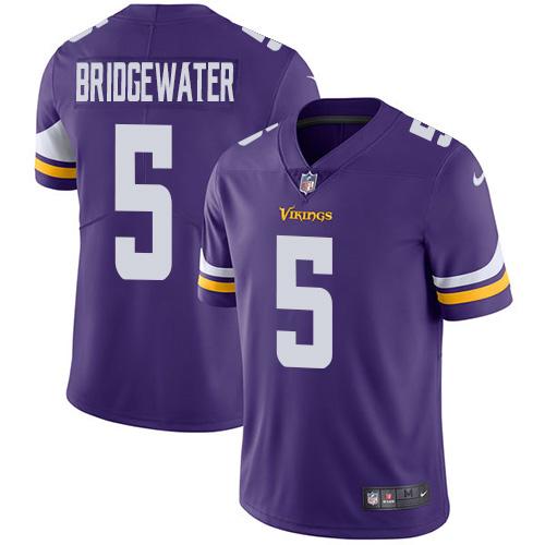 Nike Vikings #5 Teddy Bridgewater Purple Team Color Men's Stitched NFL Vapor Untouchable Limited Jer