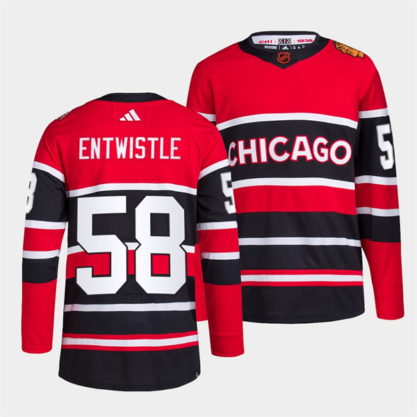 Chicago Blackhawks #58 MacKenzie Entwistle Red Black 2022 Reverse Retro Stitched Jersey - Click Image to Close