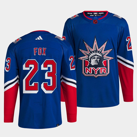 New York Rangers #23 Adam Fox Blue 2022 Reverse Retro Stitched Jersey