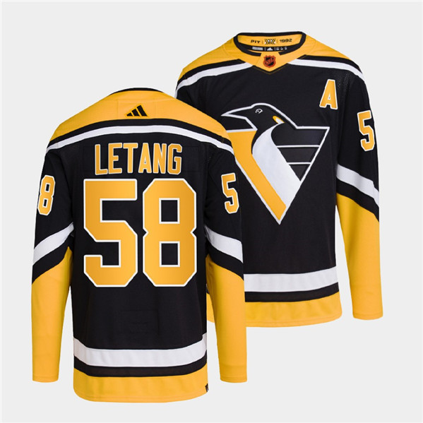 Pittsburgh Penguins #58 Kris Letang Black 2022 Reverse Retro Stitched Jersey - Click Image to Close