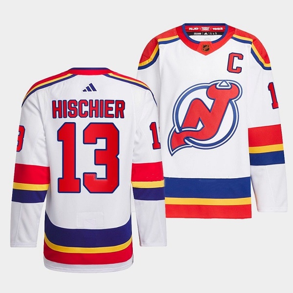 New Jersey Devils #13 Nico Hischier White 2022-23 Reverse Retro Stitched Jersey