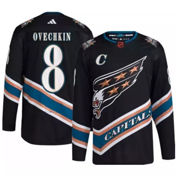 Washington Capitals #8 Alex Ovechkin Black 2022-23 Reverse Retro Stitched Jersey