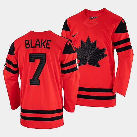 Canada Hockey Rob Blake Red 2022 Winter Olympic #7 Gold Winner Jersey