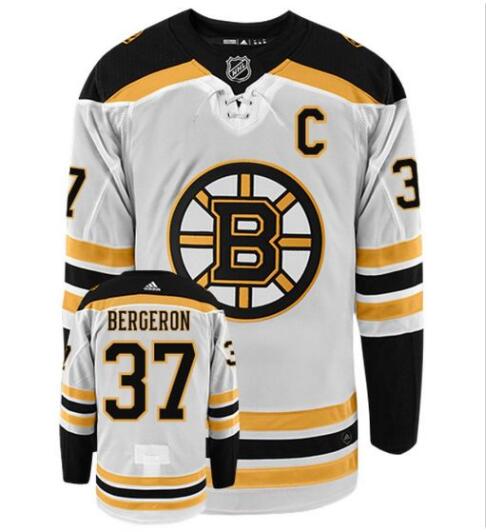 BOSTON BRUINS #37 PATRICE BERGERON with C patch AUTHENTIC AWAY WHITE NHL HOCKEY JERSEY