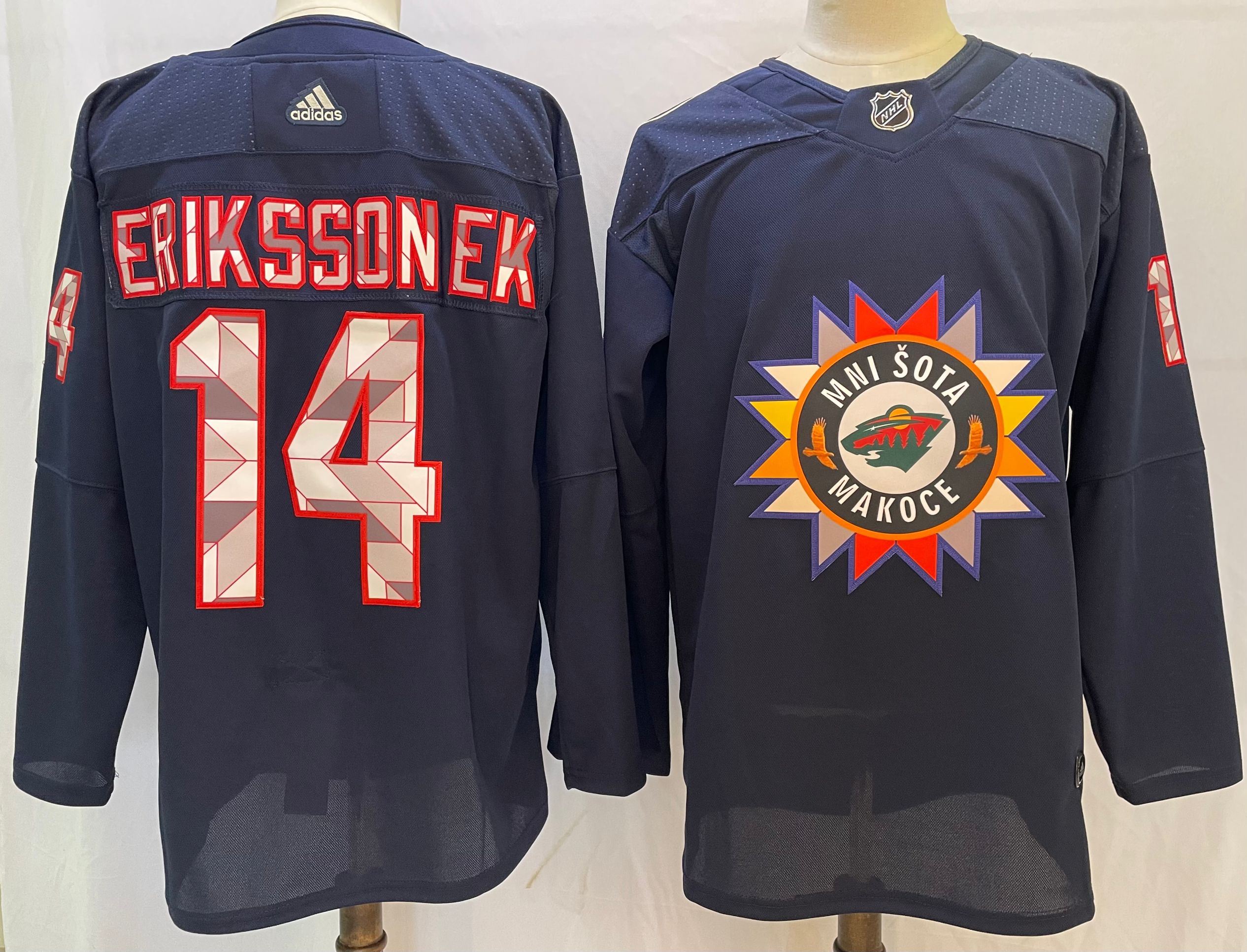 Minnesota Wild #14 Joel Eriksson Ek 2022 Navy Native American Heritage Day Stitched Jersey