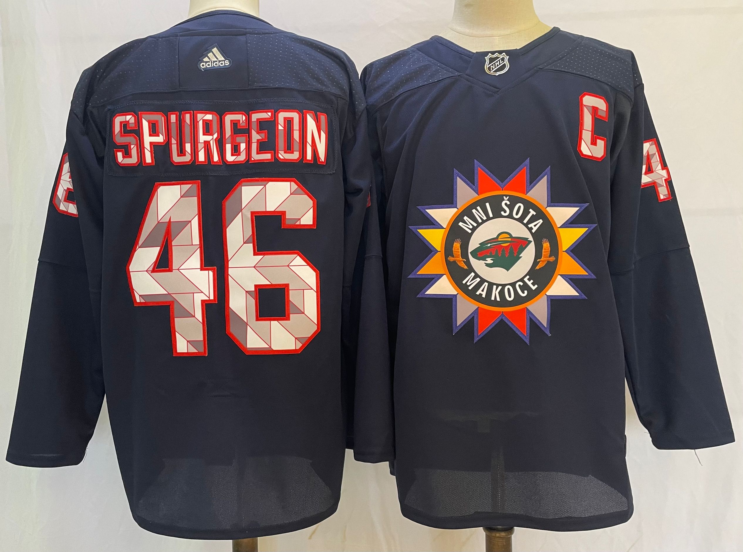 Minnesota Wild #46 Jared Spurgeon 2022 Navy Native American Heritage Day Stitched Jersey