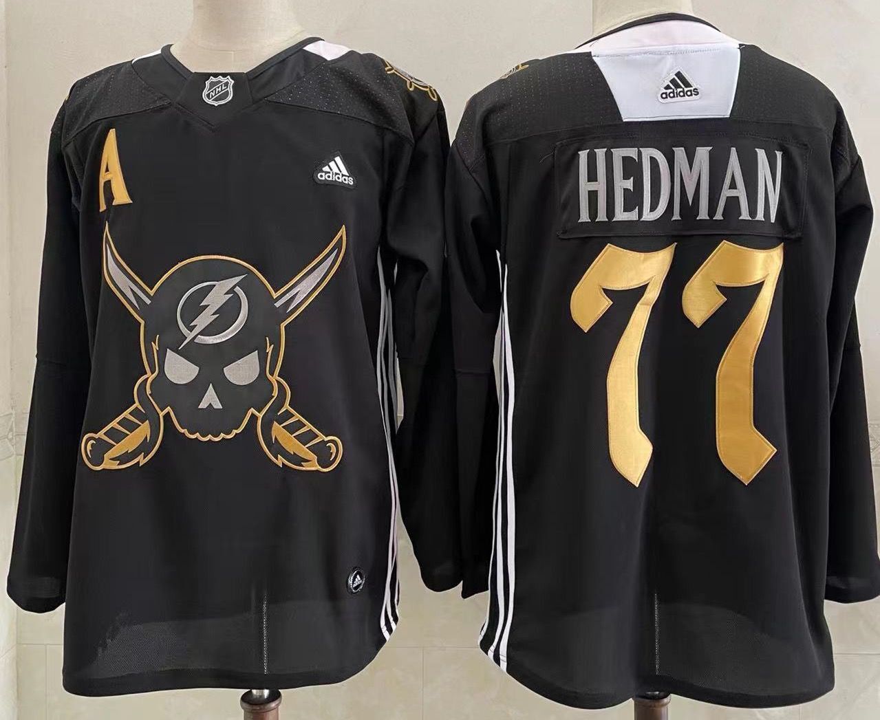 Tampa Bay Lightning #77 Victor Hedman Black Pirate Themed Warmup Authentic Jersey