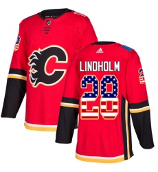 Calgary Flames #28 Elias Lindholm Red Home Authentic USA Flag Stitched NHL Jersey - Click Image to Close