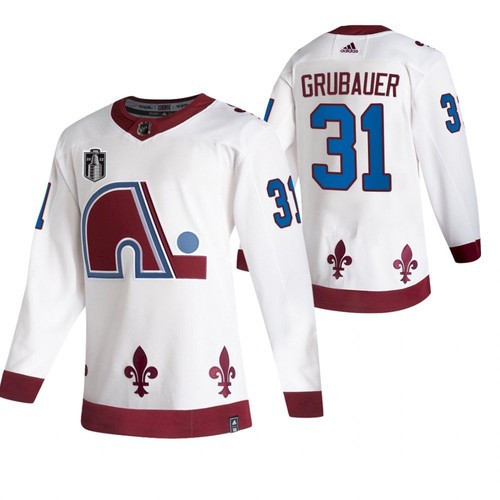 Colorado Avalanche #31 Philipp Grubauer White 2022 Stanley Cup Final Patch Reverse Retro Stitched Je