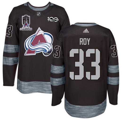 Colorado Avalanche #33 Patrick Roy Black 1917-2017 Black Stanley Cup Champions Patch 100th Anniversa