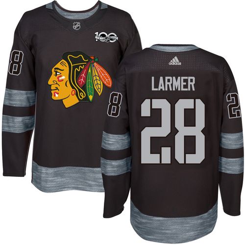 Adidas Blackhawks #28 Steve Larmer Black 1917-2017 100th Anniversary Stitched NHL Jersey