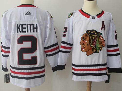 Adidas Blackhawks #2 Duncan Keith White Road Authentic Stitched NHL Jersey