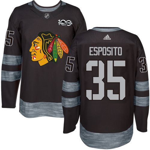 Adidas Blackhawks #35 Tony Esposito Black 1917-2017 100th Anniversary Stitched NHL Jersey