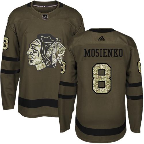 Adidas Blackhawks #8 Bill Mosienko Green Salute to Service Stitched NHL Jersey