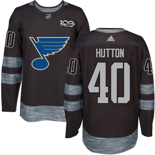 Adidas Blues #40 Carter Hutton Black 1917-2017 100th Anniversary Stitched NHL Jersey