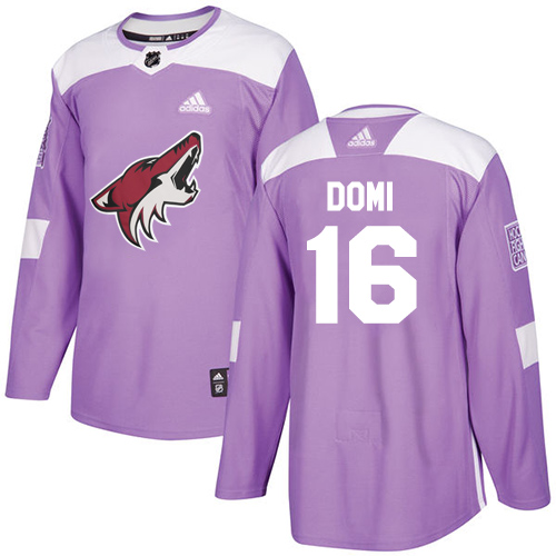 Adidas Coyotes #16 Max Domi Purple Authentic Fights Cancer Stitched NHL Jersey