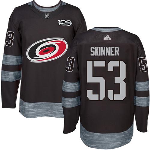 Adidas Hurricanes #53 Jeff Skinner Black 1917-2017 100th Anniversary Stitched NHL Jersey