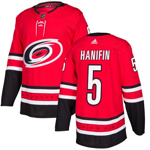 Adidas Hurricanes #5 Noah Hanifin Red Home Authentic Stitched NHL Jersey