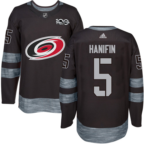 Adidas Hurricanes #5 Noah Hanifin Black 1917-2017 100th Anniversary Stitched NHL Jersey