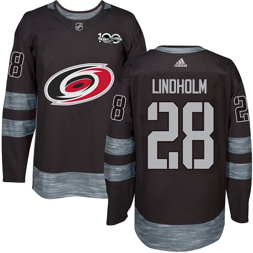 Adidas Hurricanes #28 Elias Lindholm Black 1917-2017 100th Anniversary Stitched NHL Jersey