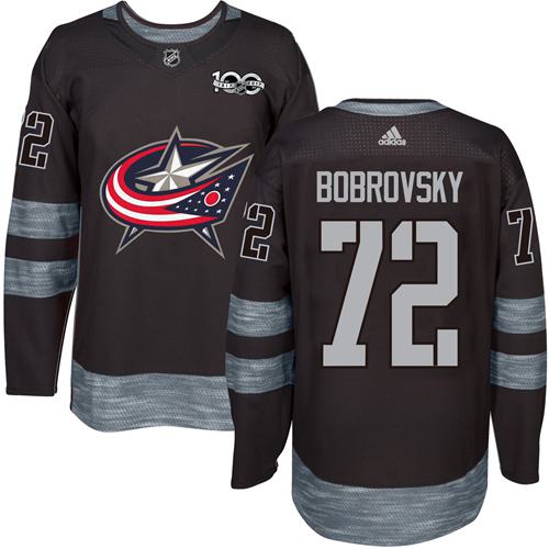 Adidas Blue Jackets #72 Sergei Bobrovsky Black 1917-2017 100th Anniversary Stitched NHL Jersey