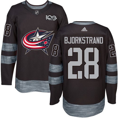 Adidas Blue Jackets #28 Oliver Bjorkstrand Black 1917-2017 100th Anniversary Stitched NHL Jersey