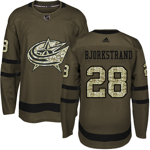 Adidas Blue Jackets #28 Oliver Bjorkstrand Green Salute to Service Stitched NHL Jersey