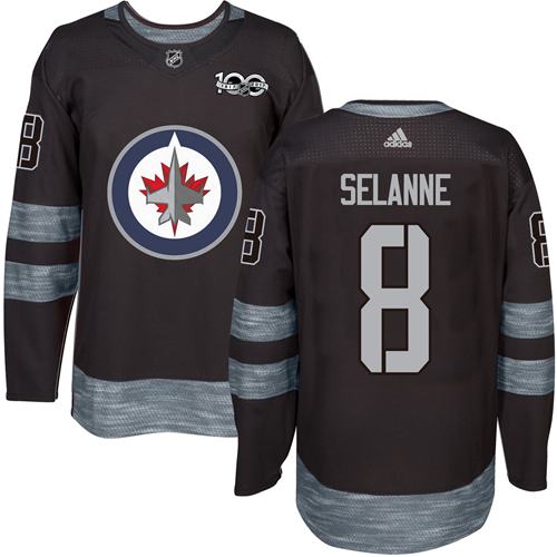 Adidas Jets #8 Teemu Selanne Black 1917-2017 100th Anniversary Stitched NHL Jersey