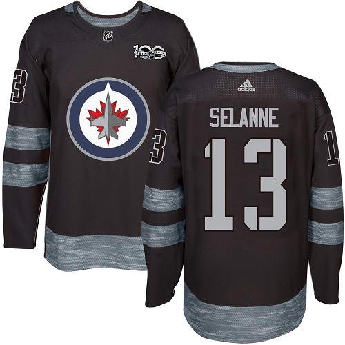 Adidas Jets #13 Teemu Selanne Black 1917-2017 100th Anniversary Stitched NHL Jersey