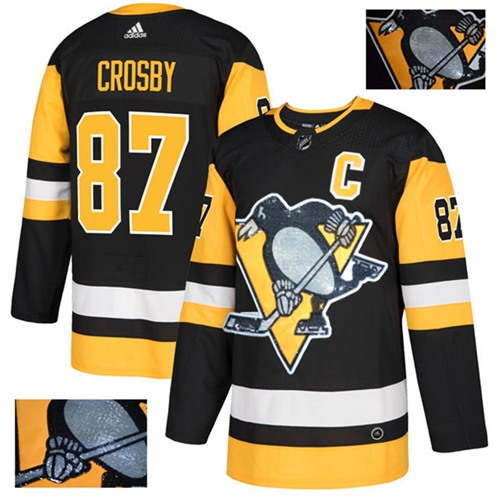 Adidas Penguins #87 Sidney Crosby Black Home Authentic Fashion Gold Stitched NHL Jersey