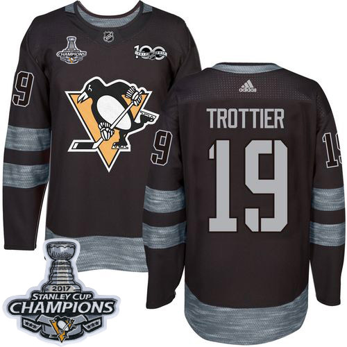 Adidas Penguins #19 Bryan Trottier Black 1917-2017 100th Anniversary Stanley Cup Finals Champions St