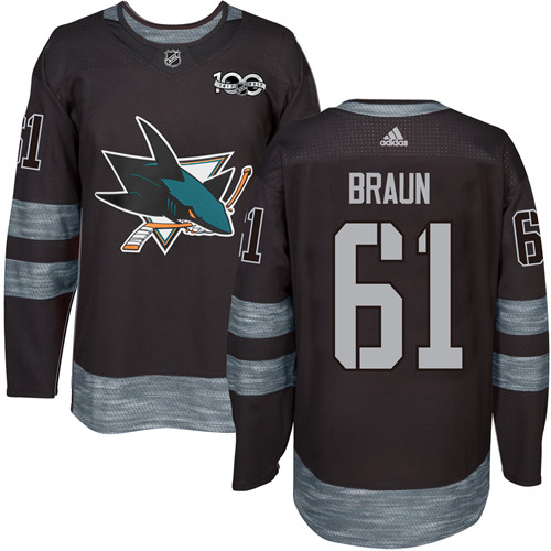 Adidas Sharks #61 Justin Braun Black 1917-2017 100th Anniversary Stitched NHL Jersey