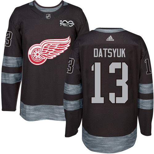 Adidas Red Wings #13 Pavel Datsyuk Black 1917-2017 100th Anniversary Stitched NHL Jersey