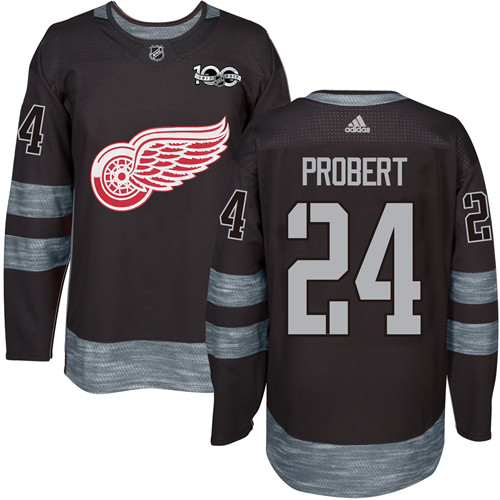 Adidas Red Wings #24 Bob Probert Black 1917-2017 100th Anniversary Stitched NHL Jersey