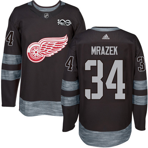 Adidas Red Wings #34 Petr Mrazek Black 1917-2017 100th Anniversary Stitched NHL Jersey