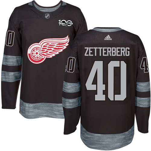 Adidas Red Wings #40 Henrik Zetterberg Black 1917-2017 100th Anniversary Stitched NHL Jersey