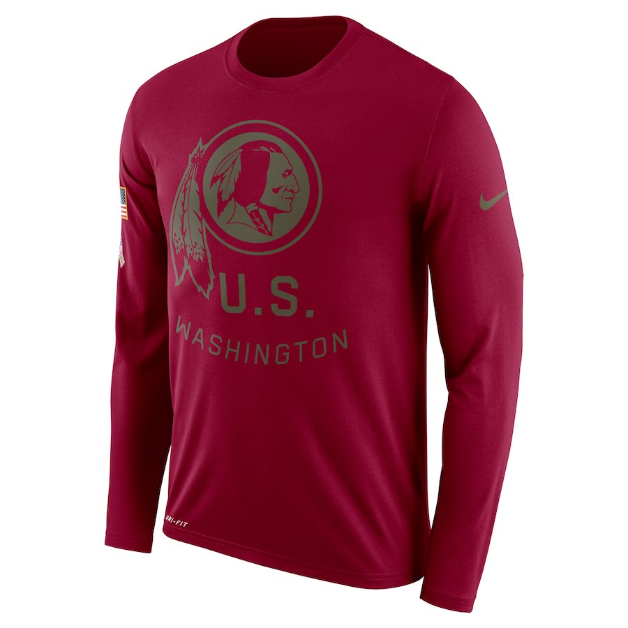 Washington Redskins Salute To Service Sideline Legend Performance Long Sleeve T-Shirt Burgundy