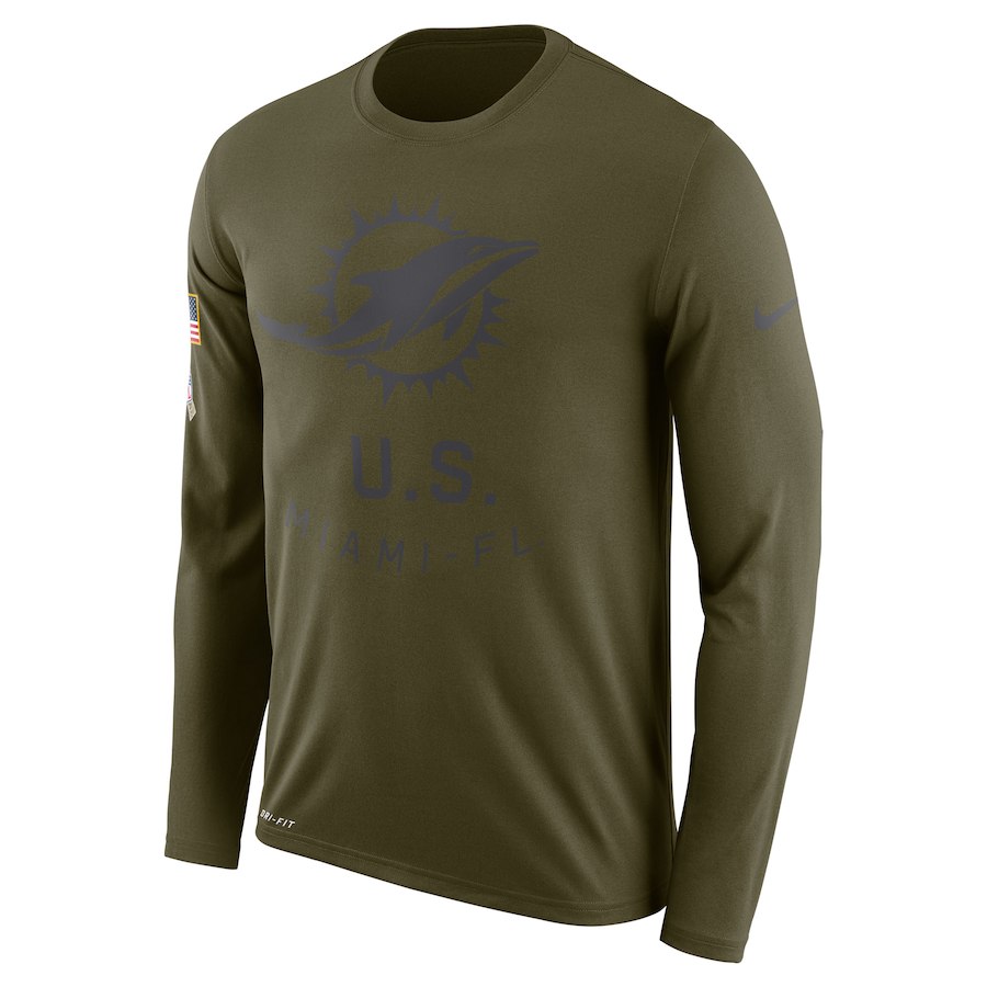 Miami Dolphins Salute To Service Sideline Legend Performance Long Sleeve T-Shirt Olive