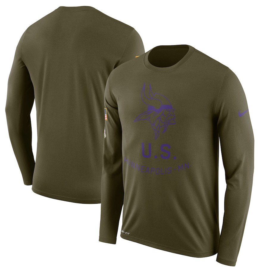 Minnesota Vikings Salute To Service Sideline Legend Performance Long Sleeve T-Shirt Olive