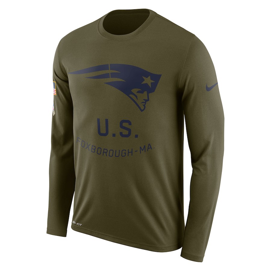 New England Patriots Salute To Service Sideline Legend Performance Long Sleeve T-Shirt Olive