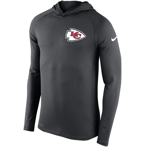 Kansas City Chiefs Charcoal Stadium Touch Hooded Performance Long Sleeve T-Shirt