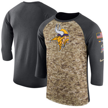 Minnesota Vikings Camo Anthracite Salute to Service Sideline Legend Performance Three-Quarter Sleeve