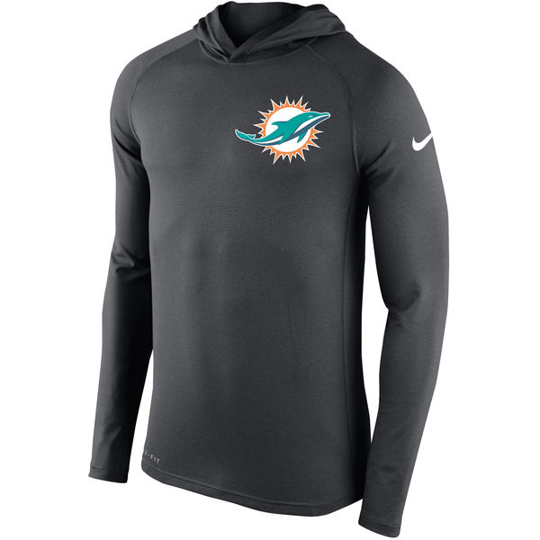 Miami Dolphins Charcoal Stadium Touch Hooded Performance Long Sleeve T-Shirt