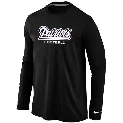 New England Patriots Authentic font Long Sleeve T-Shirt Black - Click Image to Close