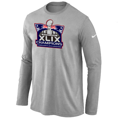 New England Patriots Majestic L.Grey Super Bowl XLIX Champion Mark Long Sleeve T-Shirts